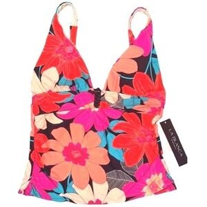 La Blanca Womens Floral V-Neck Tankini Swim Top Multi Color LB2CJ84 Size 8 NEW